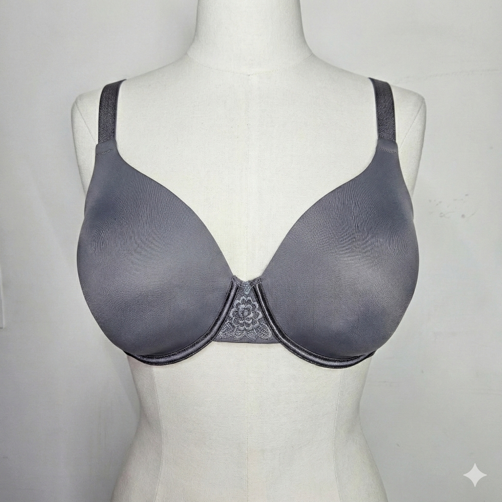Vanity Fair 36D Bra Moulded Cups T-shirt Smooth Grey Stretch Full Coverage Wire